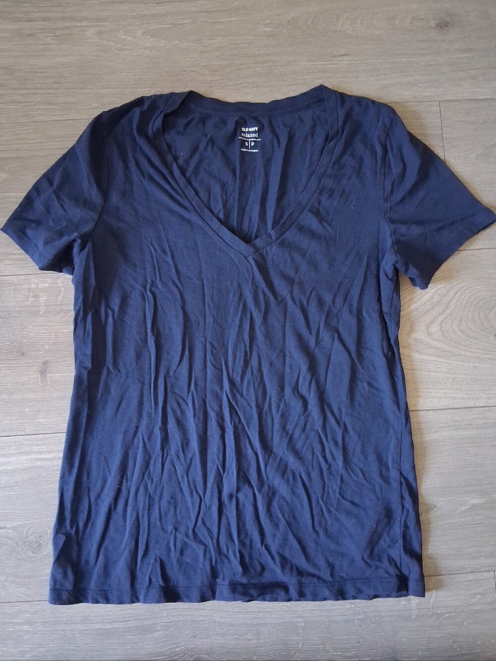 Old Navy Navy Blue V-neck Relaxed Fit Plain T-shirt
